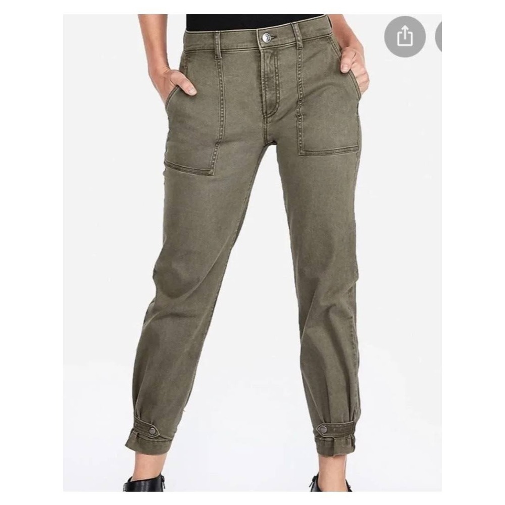 NWT Express Womens Olive Green High Rise Cropped Utility Jogger Pants Size 12 - Picture 2 of 6